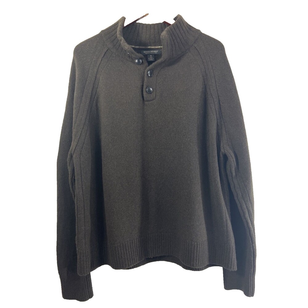 Banana Republic Made Of Italian Yarn Wool Blend Brown Sweater Button Collard XL
